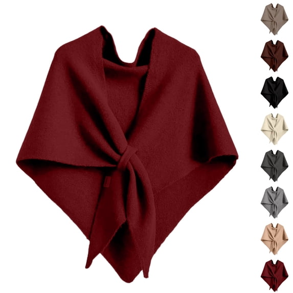 Resicozy Shawl Wraps for Women Winter Knitted Scarf Fashion Solid Color Cardigan Cape Top Sweater Shawl Scarf Wine