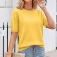 thumbnail image 1 of Resicozy Short Sleeve Sweater for Women Spring Tops Round Neck Lightweight Pullover Loose Dressy Casual Blouse Basic Clothes Ginger S, 1 of 6