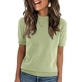 thumbnail image 1 of Resicozy Short Sleeve Sweater for Women Spring Tops Round Neck Lightweight Pullover Loose Dressy Casual Blouse Solid Clothes Light Green M, 1 of 4