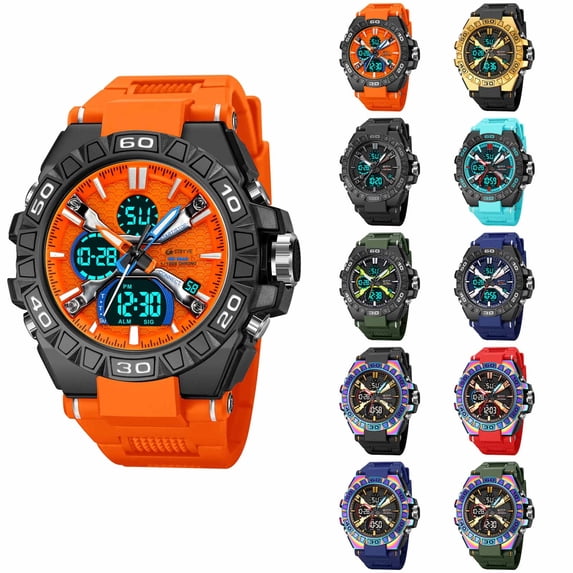 Resicozy Sports Watch for Men Dual Display Digital Casual Outdoor Watch Gold Black