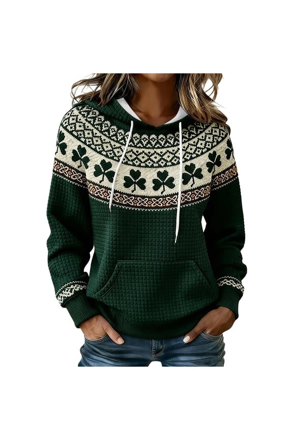 St Patricks Day Hoodie for Women Fashion Print Hoodies Long Sleeve Comfortable Casual Sweatshirt with Pockets Fluorescent Green S