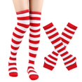 thumbnail image 1 of Resicozy Striped Arm Leg Warmers Set Fingerless Gloves Over Knee High with Arm Sleeves, Soft Stretchy Knit, Comfortable Wear Red, 1 of 1