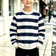 thumbnail image 1 of Resicozy Striped Crew Neck Sweatshirt for Kids Oversized Fleece Pullover Boys Girls Long Sleeve Warm Shirts Casual Lightweight Clothes 3-13 Years Navy 110, 1 of 8