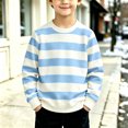 thumbnail image 1 of Resicozy Striped Crew Neck Sweatshirt for Kids Oversized Fleece Pullover Boys Girls Long Sleeve Warm Shirts Casual Lightweight Clothes 3-13 Years Sky Blue 130, 1 of 8