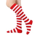 thumbnail image 1 of Resicozy Striped Knee High Socks for Women Knee Socks Tube Socks Athletic Socks Cotton Socks Long Socks Knee High Stockings Red, 1 of 2