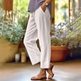 thumbnail image 1 of Resicozy Striped Linen Pants Women Summer Plus Size Elastic Waist Straight Leg Cropped Pants Casual Boho Beach Trousers Light pink 2XL, 1 of 9