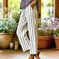 thumbnail image 1 of Resicozy Striped Linen Pants Womens Summer Plus Size Elastic Waist Straight Leg Cropped Pants Casual Boho Beach Trousers White XL, 1 of 4