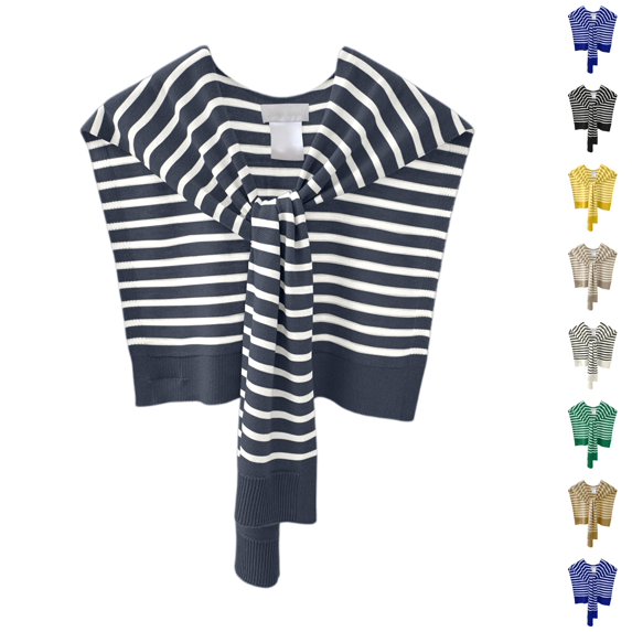 Resicozy Striped Sweater Shawl Wraps for Women Knit Knotted Over the Shoulder Sweater Cape Casual Travel Scarf Tops Wrap Sleeves Dark Gray