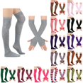 thumbnail image 1 of Resicozy Striped Thigh High Socks and Fingerless Gloves Set for Women Over the Knee Extra Long Thigh Highs and Arm Warmers Set Gray, 1 of 3