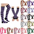 thumbnail image 1 of Resicozy Striped Thigh High Socks and Fingerless Gloves Set for Women Over the Knee Extra Long Thigh Highs and Arm Warmers Set Purple Black, 1 of 3