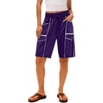 thumbnail image 1 of Resicozy Sweat Shorts for Women Pull On Casual Fashion Athletic Summer Beach Shorts Drawstring Long Sweatshorts with Pockets Purple M, 1 of 4