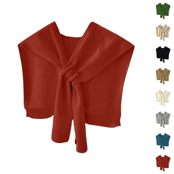 Resicozy Sweater Shawl Wraps for Women Knit Knotted Over the Shoulder Sweater Cape Casual Travel Scarf Tops Wrap Sleeves Red