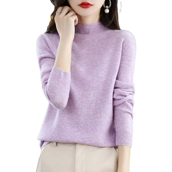 Resicozy Sweaters for Women Half Turtleneck Long Sleeve Solid Color Knitted Pullover Warm Sweater Top Light Purple 3XL