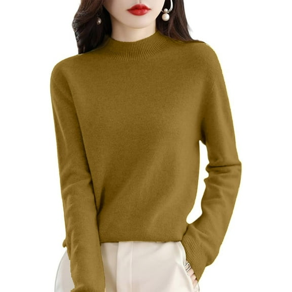 Resicozy Sweaters for Women Half Turtleneck Long Sleeve Solid Color Knitted Pullover Warm Sweater Top Yellow S