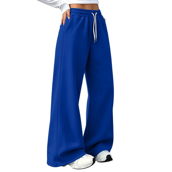 Resicozy Sweatpants Women Wide Leg Baggy Sweat Pants Fleece Lined High Waist Lounge Pants Active Joggers Workout Gym Blue L
