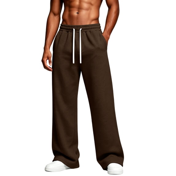 Resicozy Sweatpants for Men Athletic Drawstring Elastic Waist Jogging with Pockets Casual Solid Color Trousers Coffee L