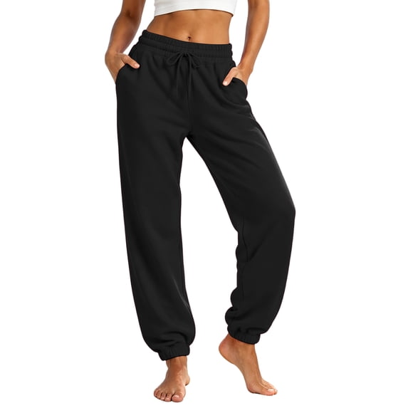 Resicozy Sweatpants for Women Trendy Drawstring Elastic Waist Bottom Lounge Pant Lightweight Baggy Joggers with Pocket Black 2XL