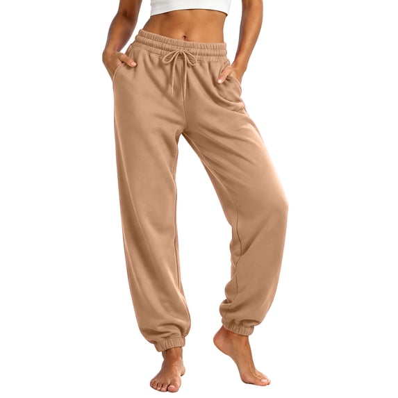 Resicozy Sweatpants for Women Trendy Drawstring Elastic Waist Bottom Lounge Pant Lightweight Baggy Joggers with Pocket Camel L