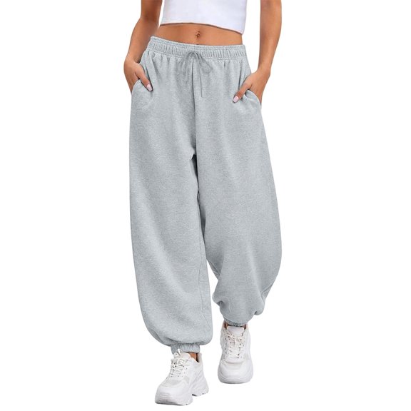Resicozy Sweatpants for Women with Pockets High Waist Sporty Gym Athletic Fit Jogger Pants Lounge Trousers Gray L