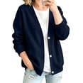 thumbnail image 1 of Resicozy Sweatshirt Cardigan Women Button Down Lightweight Jacket V-Neck Open Front Oversized Drop Shoulder Sweatshirts with Pockets Navy M, 1 of 9