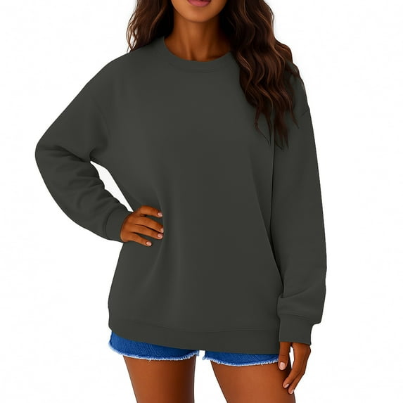 Resicozy Sweatshirts for Women Oversized Crewneck Tops Solid Color Sweaters Comfy Fall Winter Clothes 2025 Fashion Black L