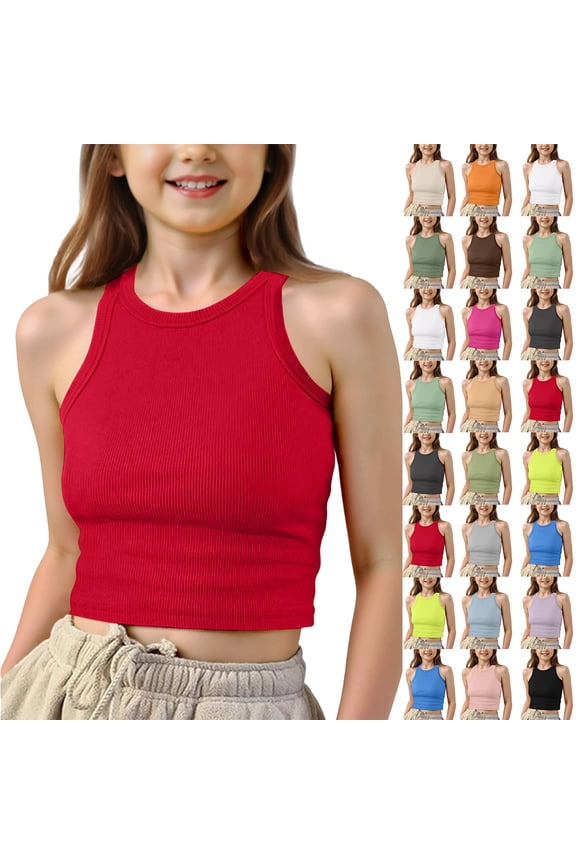 Tank Tops for Girls Trendy Athletic Sleeveless Tank Ribbed Knit Crew Neck Crop Solid Color Tops for Gym Yoga Royal Blue 140