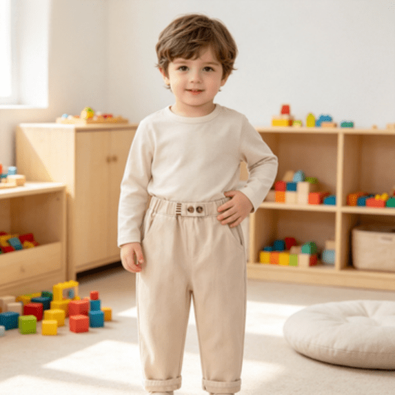 Resicozy Toddler Baby Boys Cargo Pants Joggers Sweatpants Stretch Pants with Pocket Front Buttons School Uniform Hiking Trousers 2-8 Years Beige 120