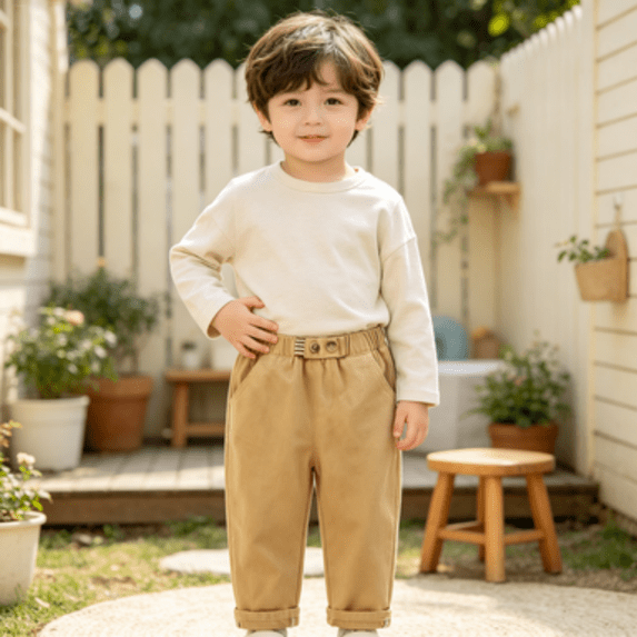 Resicozy Toddler Baby Boys Cargo Pants Joggers Sweatpants Stretch Pants with Pocket Front Buttons School Uniform Hiking Trousers 2-8 Years Khaki 110