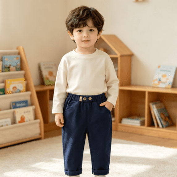Resicozy Toddler Baby Boys Cargo Pants Joggers Sweatpants Stretch Pants with Pocket Front Buttons School Uniform Hiking Trousers 2-8 Years Navy 110