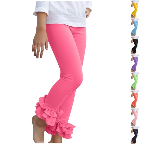 Resicozy Toddler Leggings Baby Girls Ruffle Pants Cute Soft Breathable Pants for Child with Elastic Waistband, Gift for Birthday Party 2-13 Years Hot Pink 160