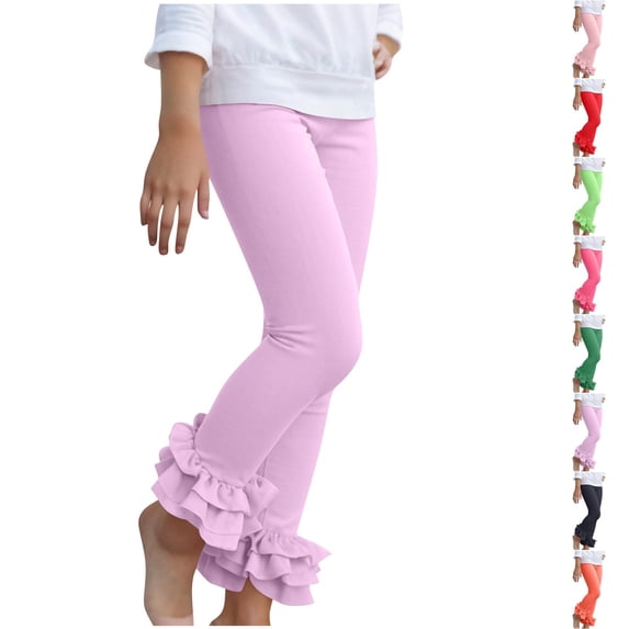 Resicozy Toddler Leggings Baby Girls Ruffle Pants Cute Soft Breathable Pants for Child with Elastic Waistband, Gift for Birthday Party 2-13 Years Pink 120