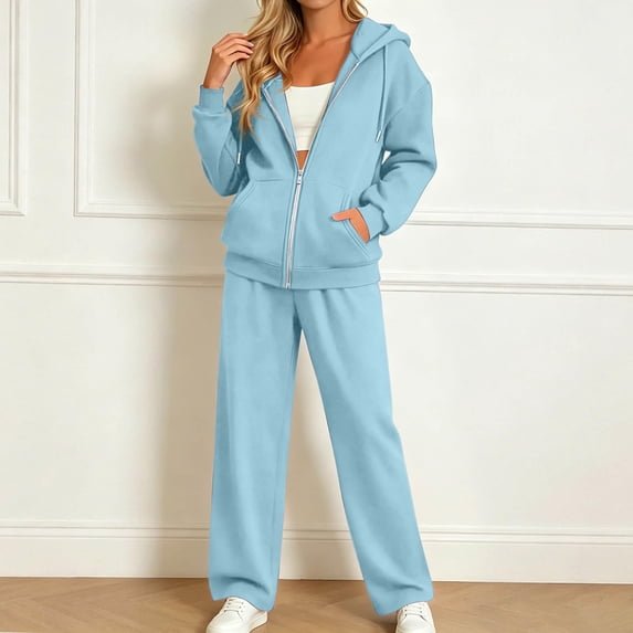 Resicozy Track Suits For Women Set Zip Up Hoodies Matching Wide Leg Sweatpant Lounge Sets Jogging Gym Workout Sweat Suit Sky Blue M