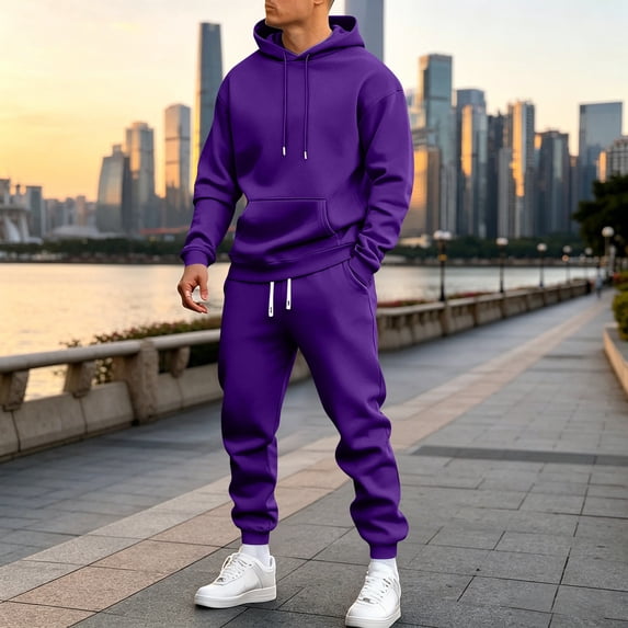 Resicozy Track Suits for Men 2 Piece Hoodies With Sweatpants Sets Casual Running Jogging Sport Suit Purple M