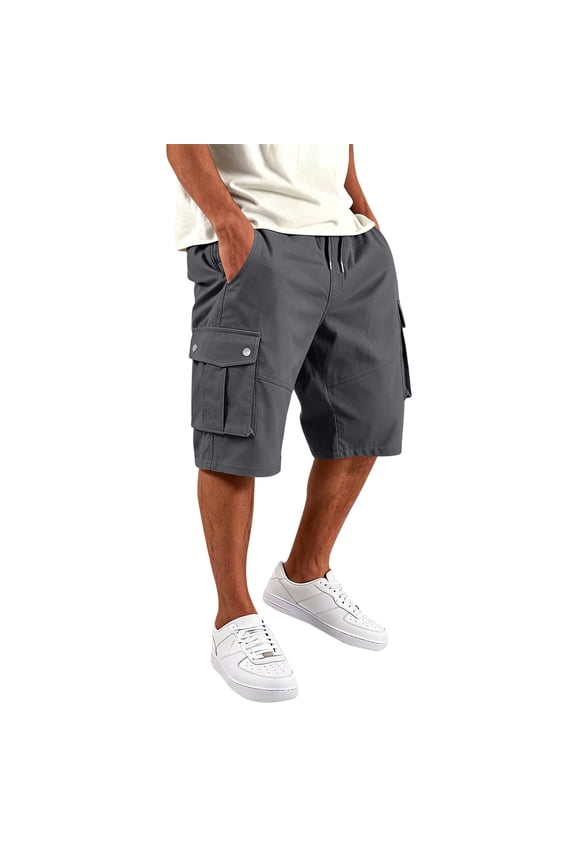 Twill Cargo Shorts Men Casual Cotton Classic Bermuda Shorts with Pockets Drawstring Comfort Big and Tall Short Dark Gray XL