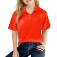 thumbnail image 1 of Resicozy Uniform Short Sleeve Polo Shirt for Kids Girl Button Closure Comfortable Soft Fashion Solid Color Pullover Tops Orange 6-7 Years, 1 of 3