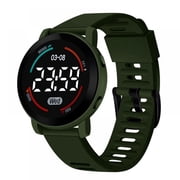 Resicozy Unisex Round LED Digital Sports Watch Large Display Date Week Lightweight Outdoor Student Daily Wrist Watches Army Green One Size