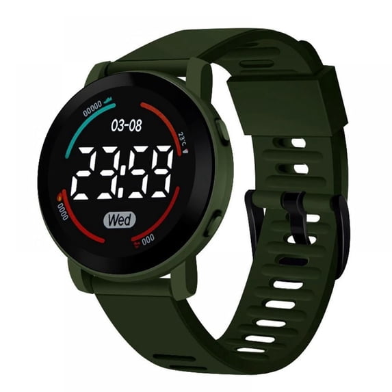 Resicozy Unisex Round LED Digital Sports Watch Large Display Date Week Lightweight Outdoor Student Daily Wrist Watches Army Green One Size