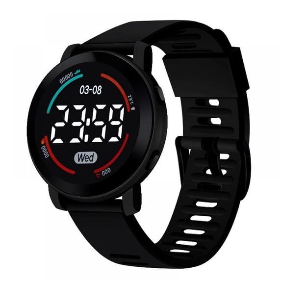 Resicozy Unisex Round LED Digital Sports Watch Large Display Date Week Lightweight Outdoor Student Daily Wrist Watches Black One Size