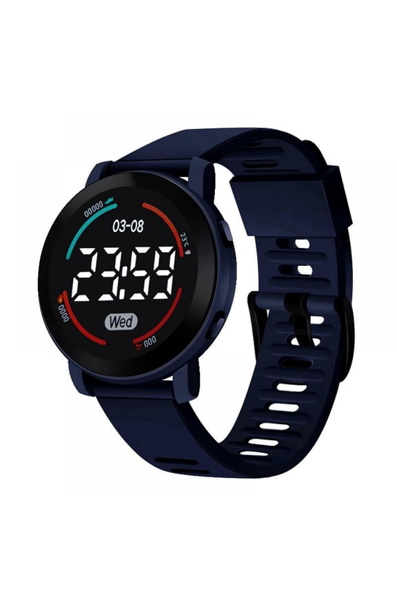 Unisex Round LED Digital Sports Watch Large Display Date Week Lightweight Outdoor Student Daily Wrist Watches Blue One Size