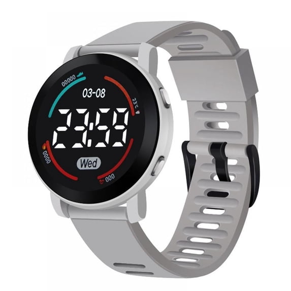 Resicozy Unisex Round LED Digital Sports Watch Large Display Date Week Lightweight Outdoor Student Daily Wrist Watches Gray One Size