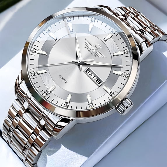 Resicozy Unisex's Wrist Watches Elegant Stainless Steel Strap Round Dial Quartz Watch with Day Date A
