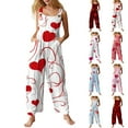 thumbnail image 1 of Resicozy Valentine Linen Overalls for Women Plus Size Jumpsuits Heart Print Fashion 2026 Party Loose Fit Pants Pink S, 1 of 5