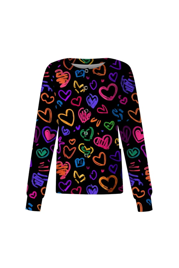 Valentine's Day Jackets for Women Plus Size Scrub Jacket Long Sleeve Heart Print Nurse Coat with Pockets 2026 Earthy Yellow S