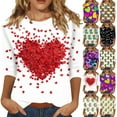 thumbnail image 1 of Resicozy Valentines 3/4 Sleeve Shirts for Women Trendy 2026 Cute Heart Printed Tunic Tops Plus Size Casual Summer Crewneck Blouses Pink 5XL, 1 of 5