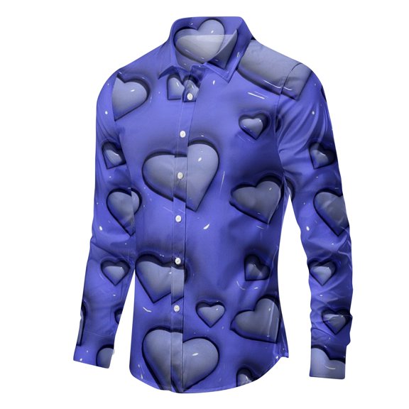 Resicozy Valentines Day Shirt Men Casual Fashion 2026 Lapel Long Sleeve Heart Print Button Down Shirts Vacation Tops Purple L