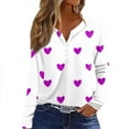 thumbnail image 1 of Resicozy Valentines Shirts For Women Long Sleeve Shirt Valentine Day Button Neck Top 2026 Love Heart Printed Graphic Pullover Light Purple 2XL, 1 of 5