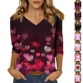 thumbnail image 1 of Resicozy Valentines Shirts for Women 3/4 Sleeve Shirt Funny Love Heart Print Tee Tunic Tops Casual Fashion V Neck T-Shirts Blouses Red XL, 1 of 6