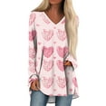 thumbnail image 1 of Resicozy Valentines Shirts for Women Funny Heart Graphic Shirt Pullover Casual V Neck Top Long Sleeve Tee Tops Beige XL, 1 of 5