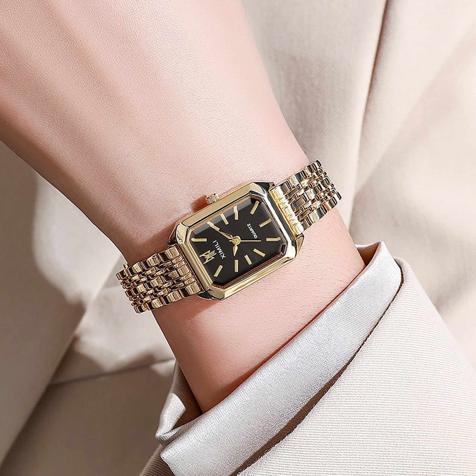 Rose Gold Women\'s Rectangular Bracelet Watch with Black Dial Modern Gold Watch Black Dial | Rosefield | Official Website main image 4