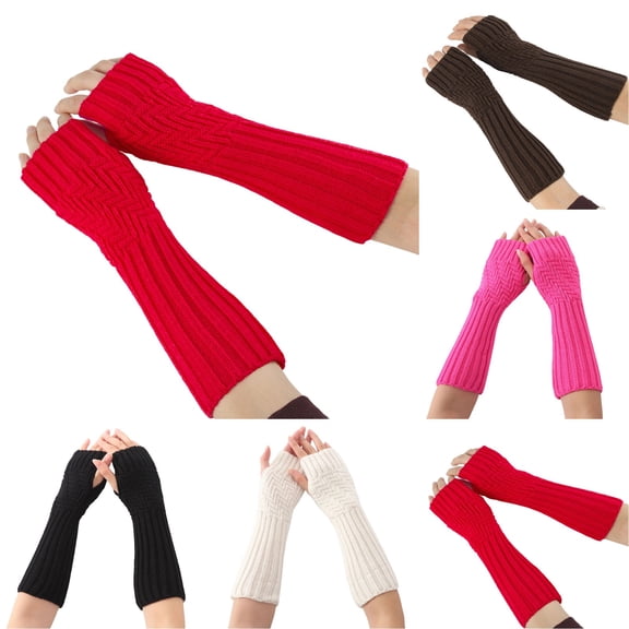 Resicozy Warm Long Arm Gloves for Women Cozy Winter Fingerless Gloves Soft Arm Warmers Red